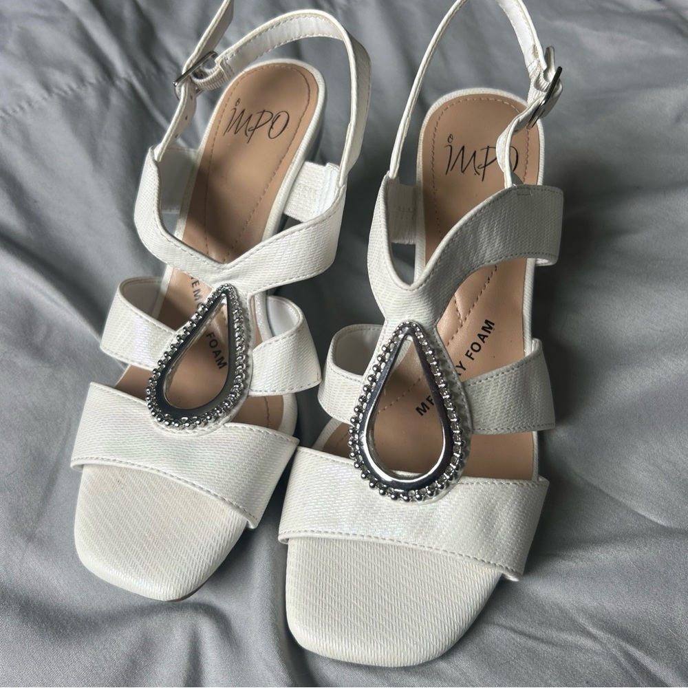 Impo Vilma White Wedge Sandals with Silver Details